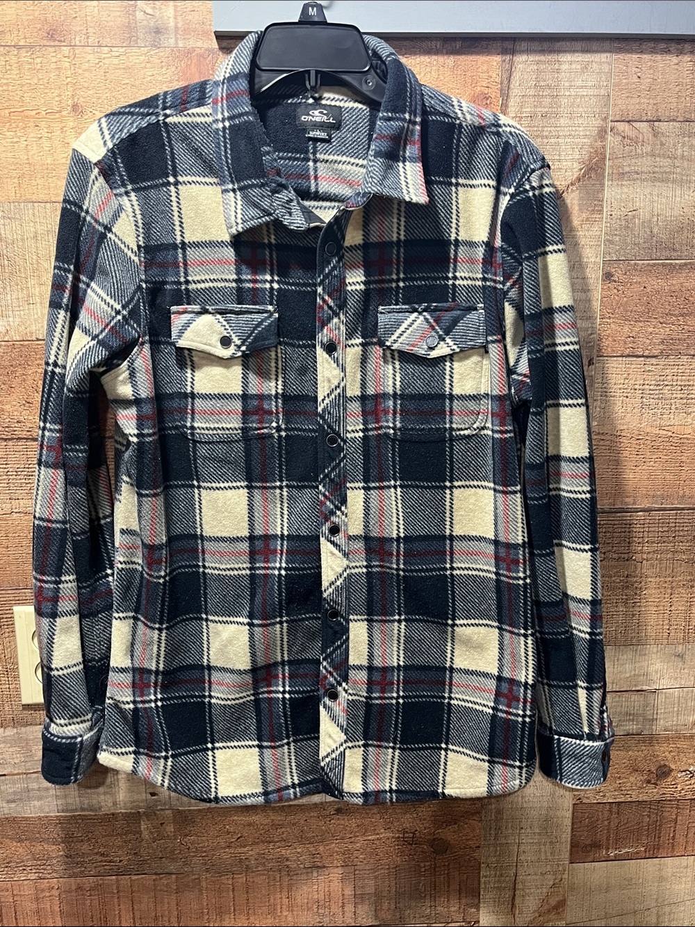 O'Neill Navy, Cream & Red plaid Superfleece  Shirt Jacket mens large